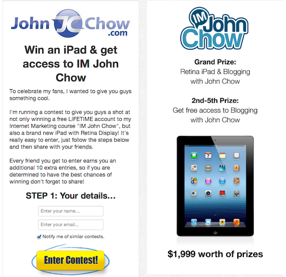 Win an iPad and access to IM John Chow